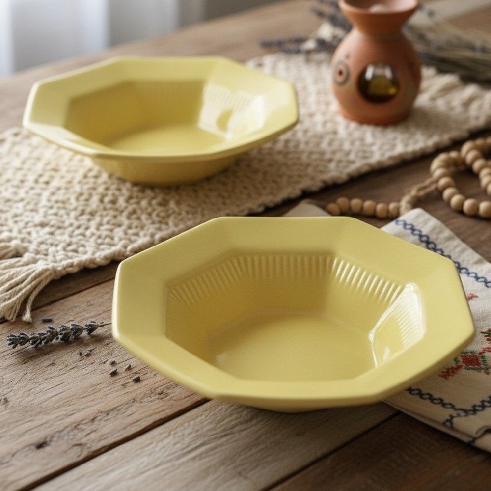 2 Independence Ironstone Japan Octagon DAFFODIL YELLOW Berry Dessert Bowls *